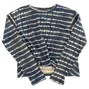 NWT Z by Zella Striped Knot Front Long Sleeve Tee, Blue/White, Girls 10/12